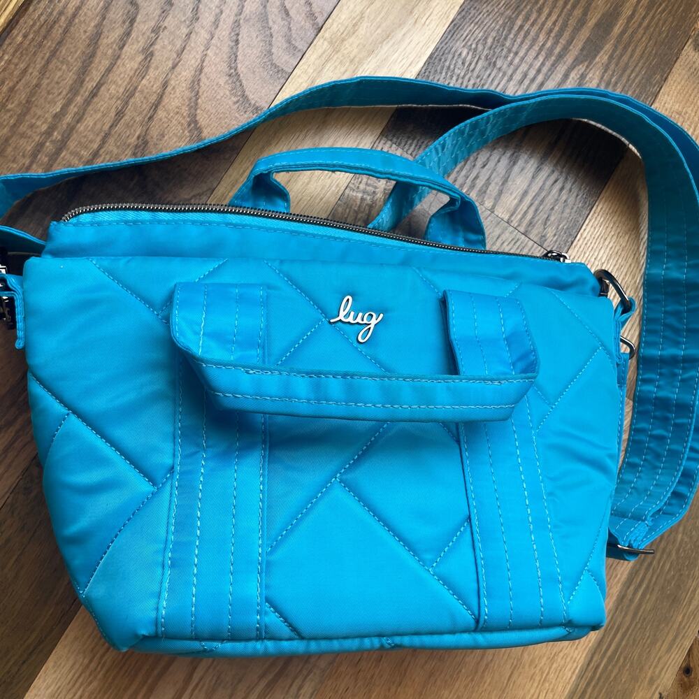 Lug Blue Quilted Crossbody Tote Bag Puffy Lightweight Travel Everyday